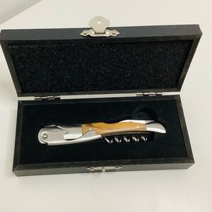 Classic Stainless Steel Corkscrew w/ Serrated Cutter Blade w/ Wood Handle